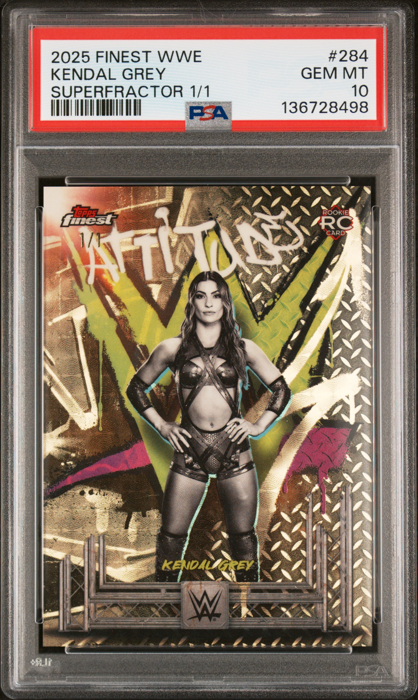 NS's 2025 Topps Finest Wwe Kendal Grey Superfractor 1/1 #284 PSA