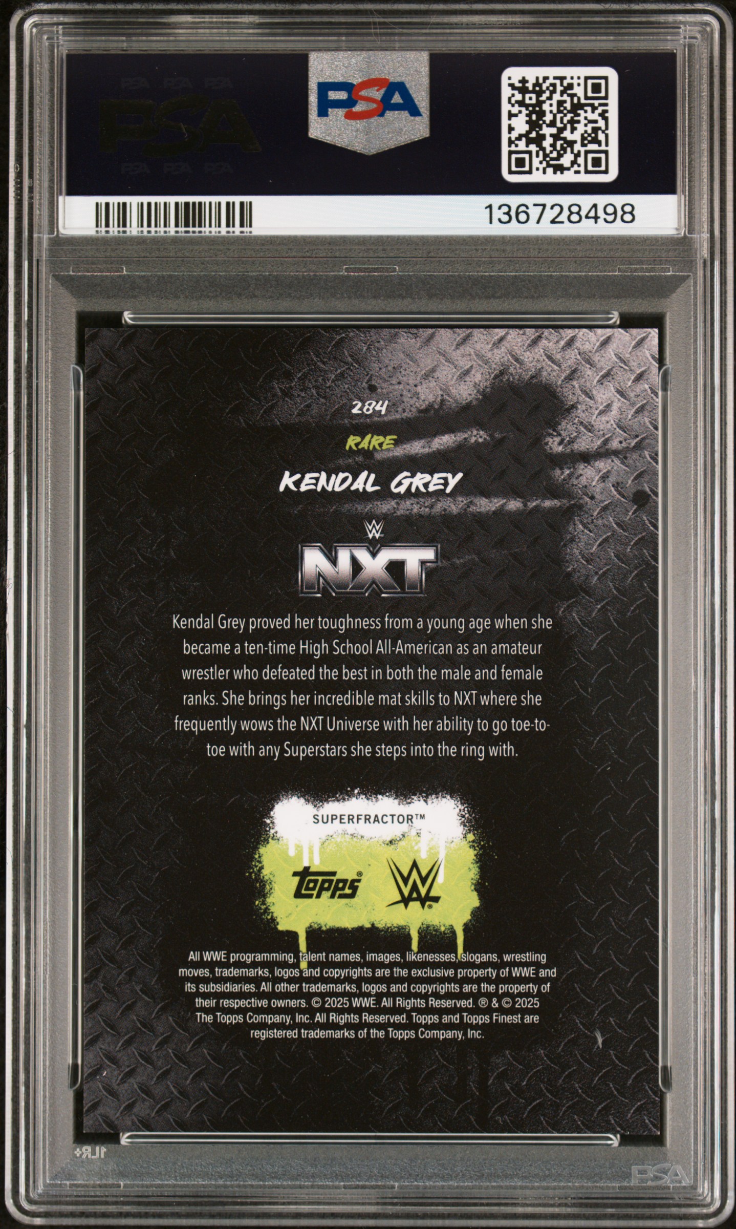 NS's 2025 Topps Finest Wwe Kendal Grey Superfractor 1/1 #284 PSA 10 | Card  Ladder