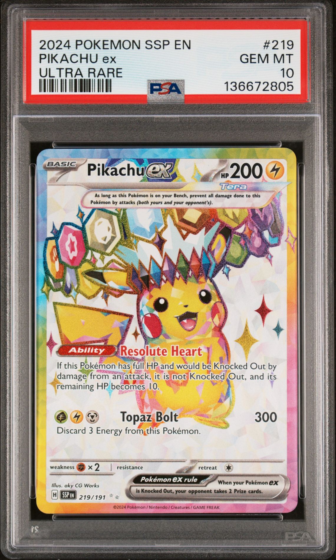 2024 Pokemon Ssp En-Surging Sparks Pikachu Ex #219 (Ultra Rare) Gem Mt 10 front