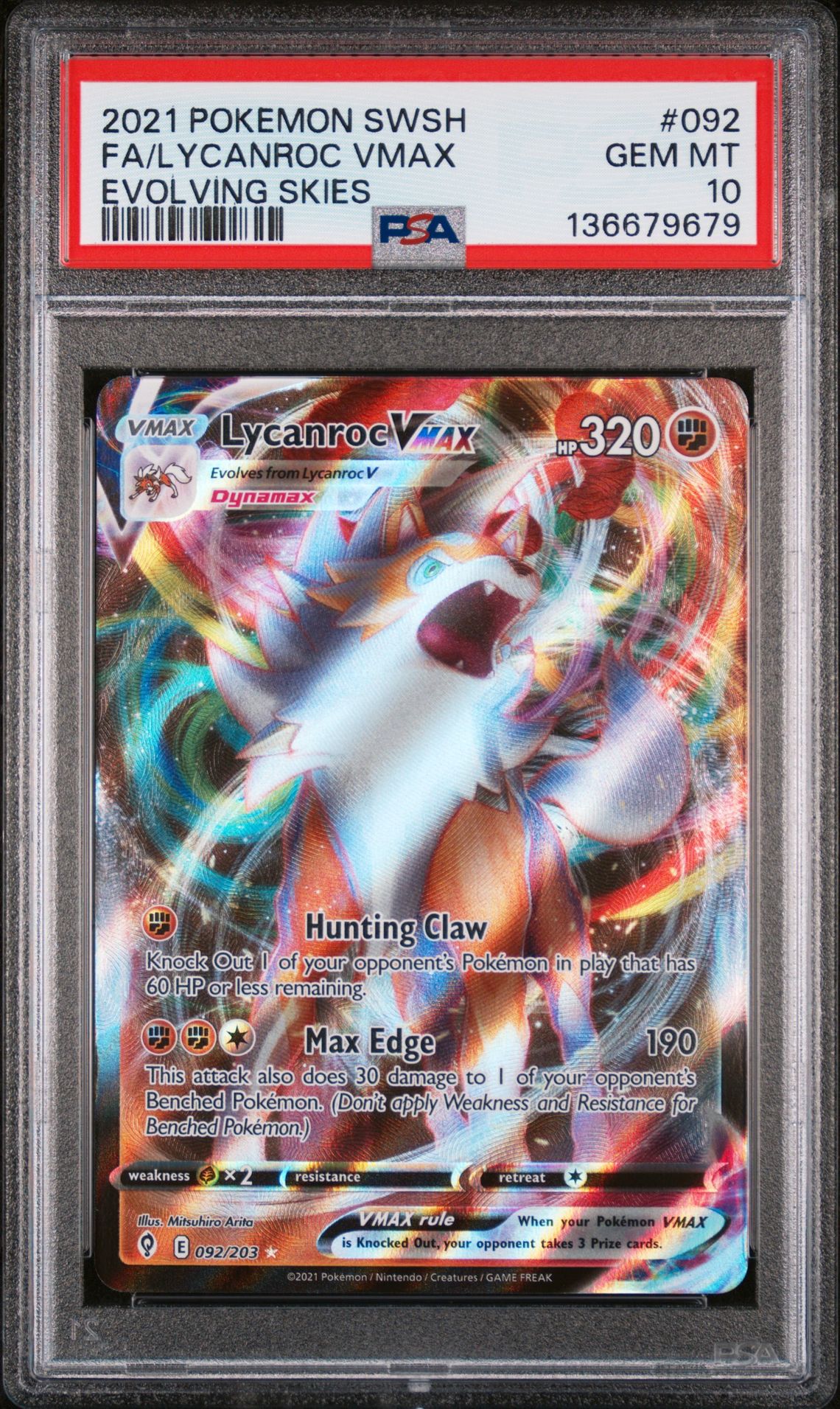 2021 Pokemon POKEMON SWORD & SHIELD EVOLVING SKIES Holo #092 Fa/Lycanroc Vmax front