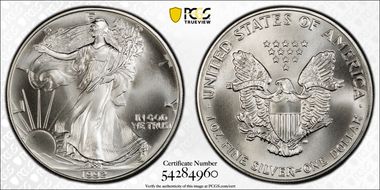 1992 $1 Silver Eagle MS69