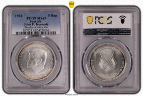 1964 5 Rup John F. Kennedy KM-2 Ag MS65