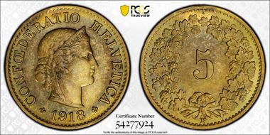 1918 B 5 Rap KM-26a  Brass AU58