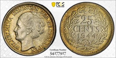 1944-P 25C acorn privy mark MS64