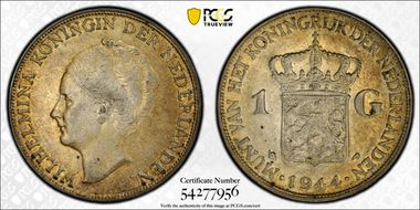 1944-P Gulden Sch-1055 Acorn KM-161.2  Ag AU53