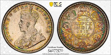 1917(C) Rupee SW-8.37 Prid-213 AU58