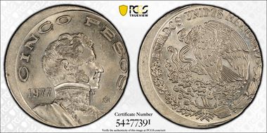 1977-Mo 5 Peso MS63