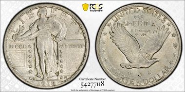 1918-D 25C AU50