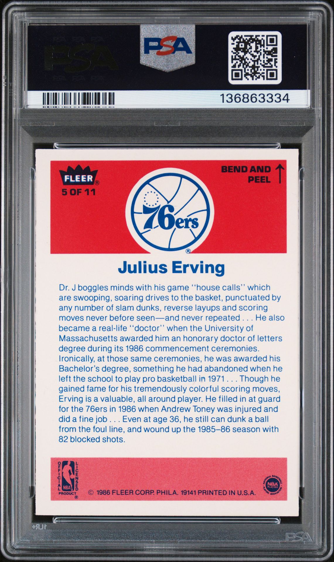 1986 Fleer Fleer Sticker #5 Julius Erving front
