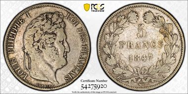 1847-A 5 Fr Gad-678a F-325 VF30