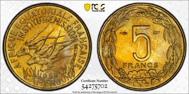 1958 5 Fr KM-10 MS63