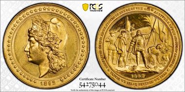 1892 AE Medal Eglit-101, Gilt 28mm World's Columbian Expo MS63