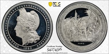 1892 SC$1 HK-222a Aluminum  World's Columbian Expo PR67DCAM