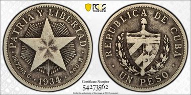 1934 Peso KM-15.2  Ag F15