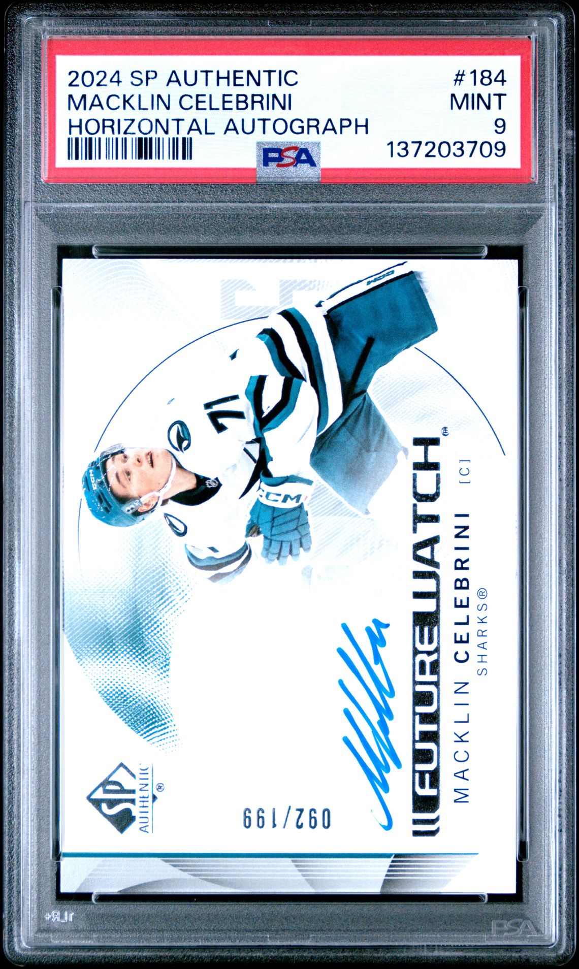 2024 Upper Deck UPPER DECK SP AUTHENTIC AUTOGRAPH-HORIZONTAL #184 Macklin Celebrini front