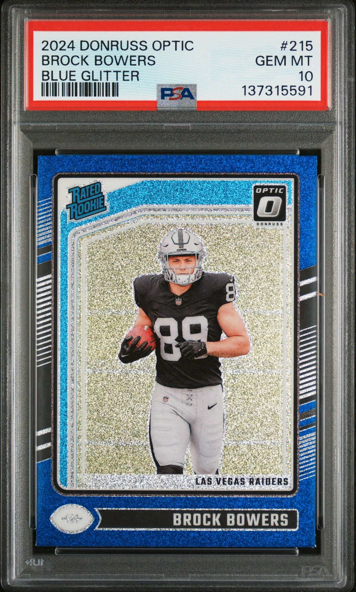 2024 Panini Donruss Optic Brock Bowers #215 (Blue Glitter) Gem Mt 10 front