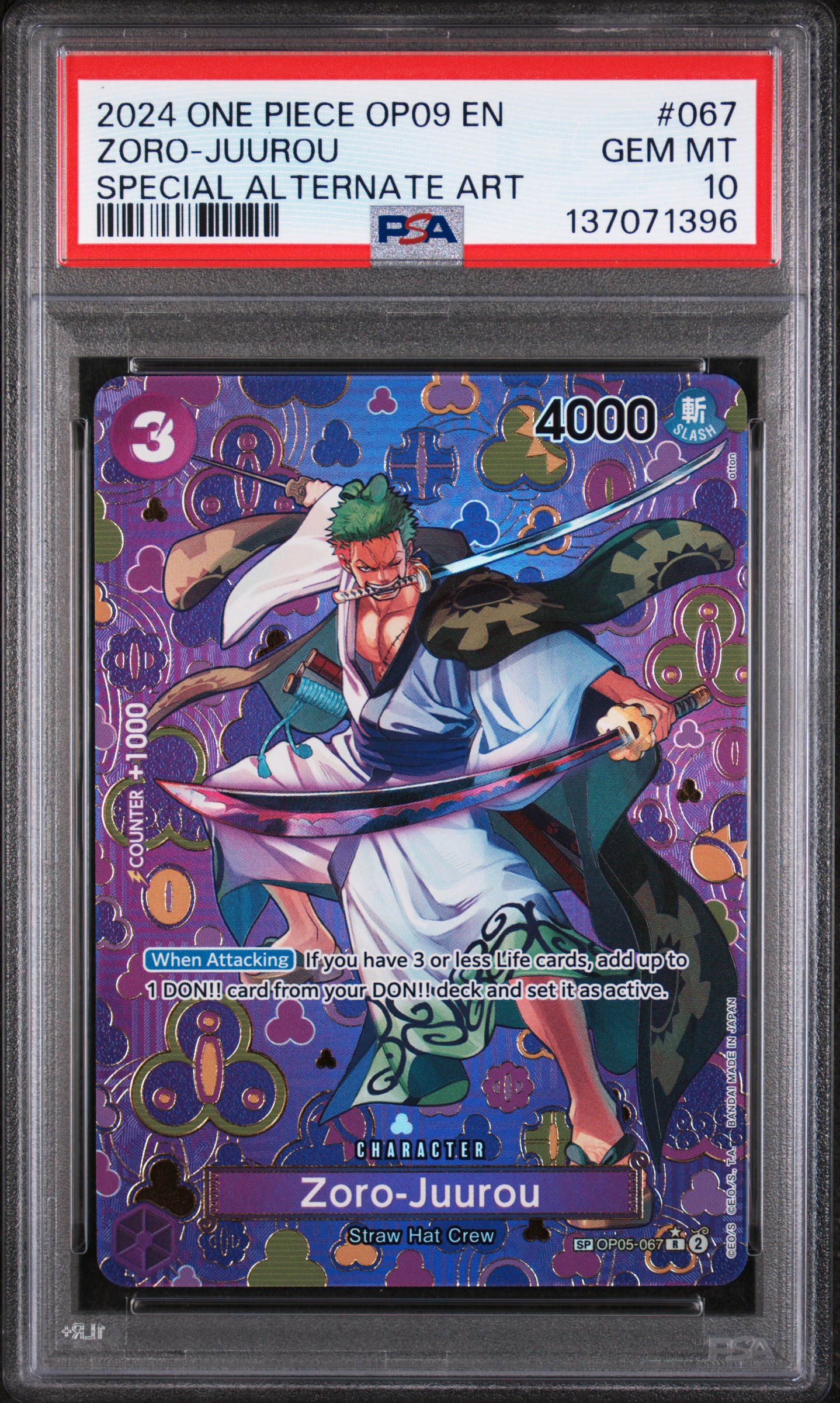 2024 #067 Zoro-Juurou PSA 10 One Piece OP09-Emperors in the New World