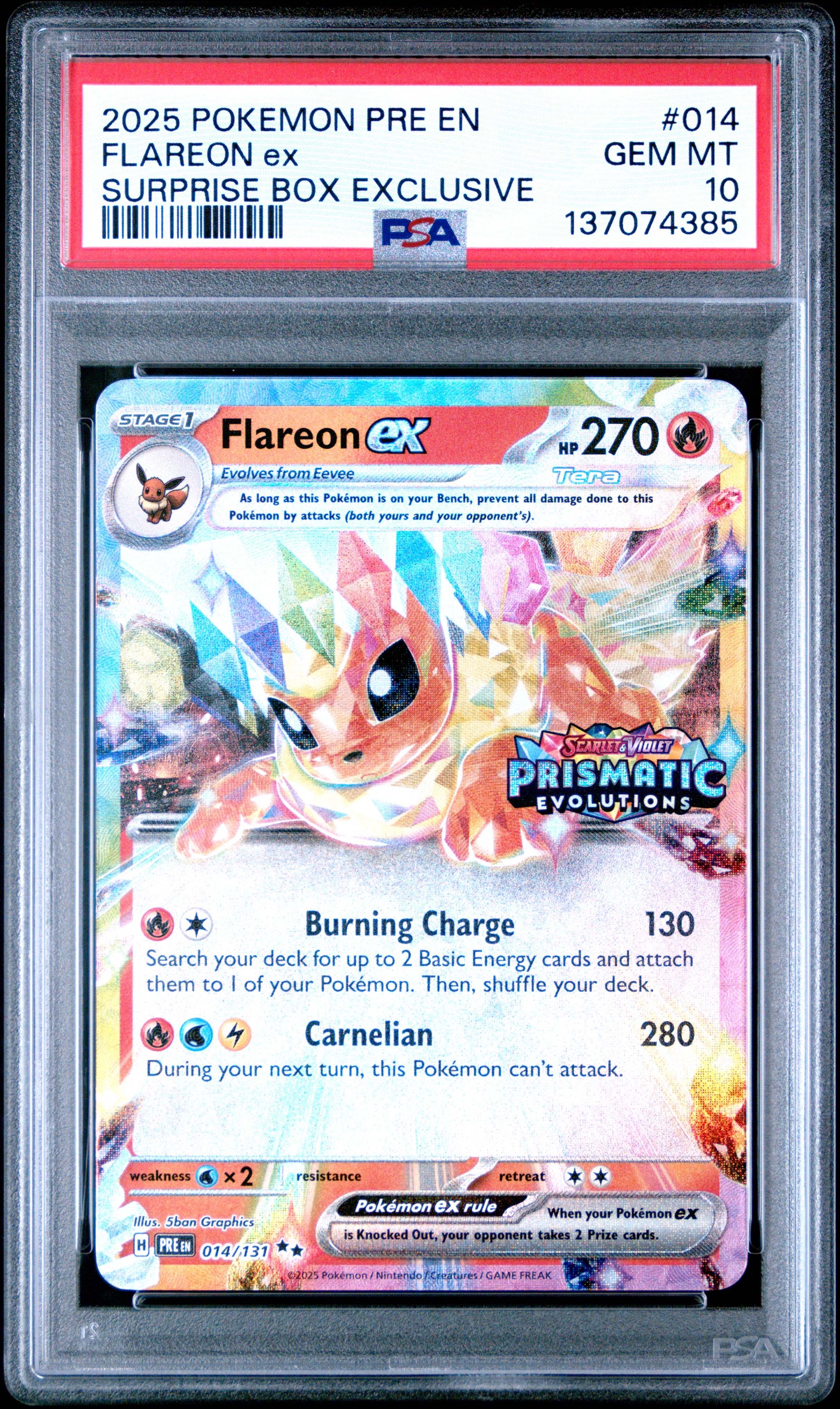 2025 #014 Flareon EX PSA 10 Pre EN-Prismatic Evolutions