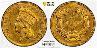 1874 $3 AU55