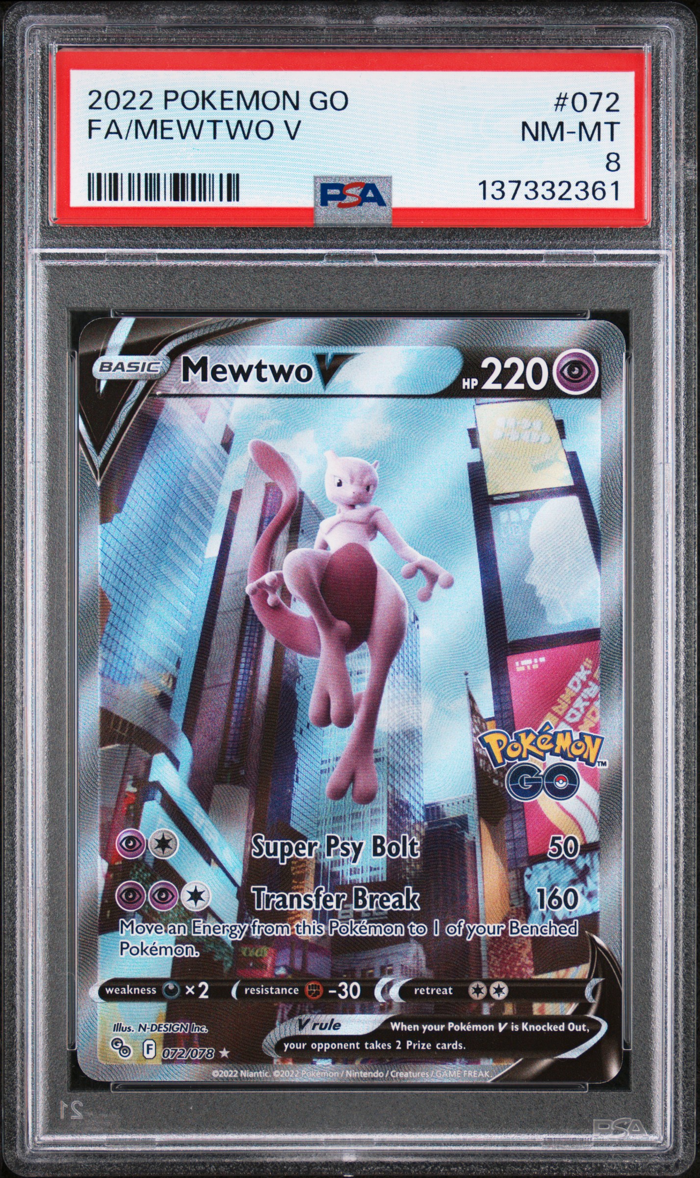 2022 #072 Full Art/Mewtwo V PSA 8 Go Pokemon