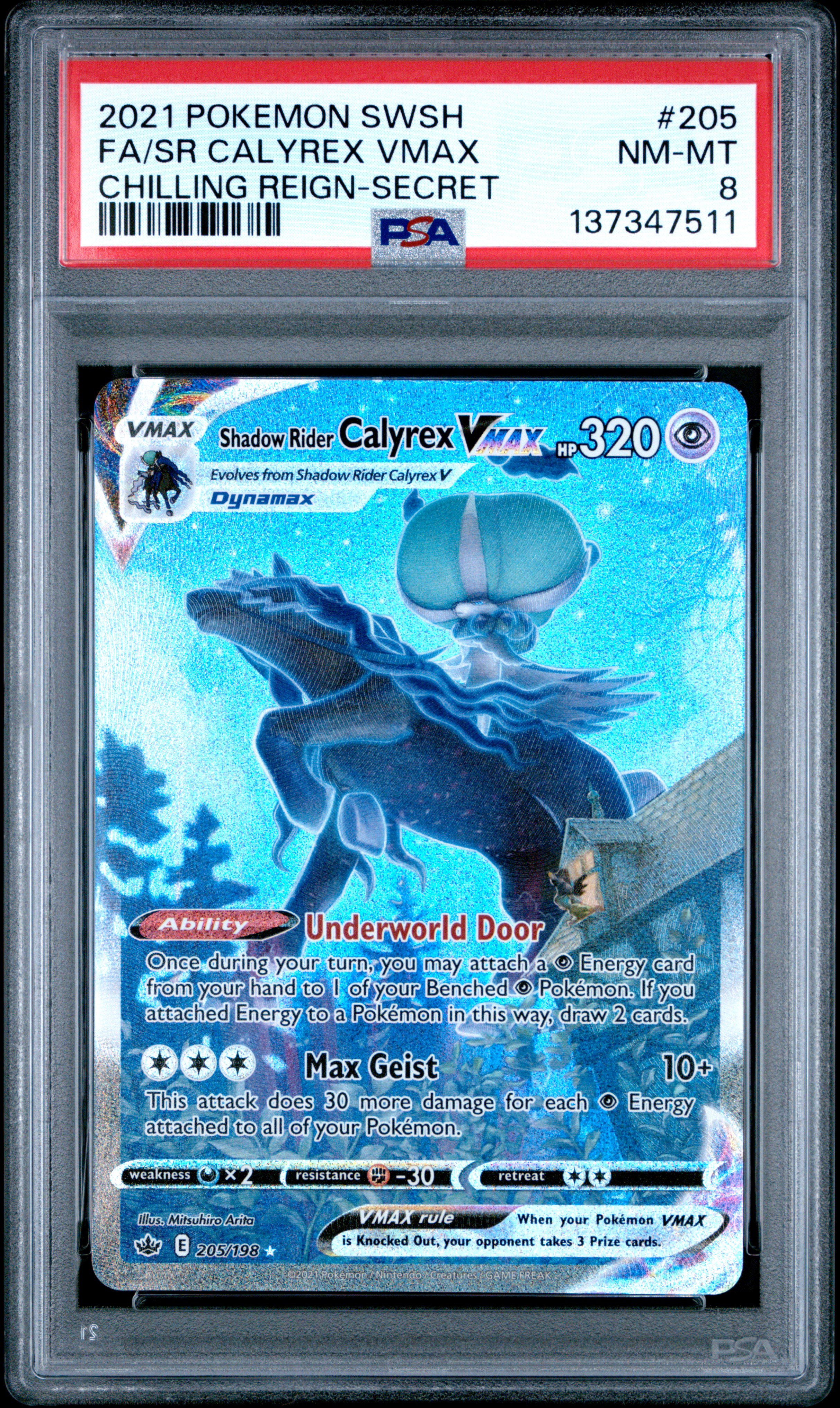 2021 #205 Full Art/Shadow Rider Calyrex Vmax PSA 8 Sword & Shield Chilling Reign Pokemon