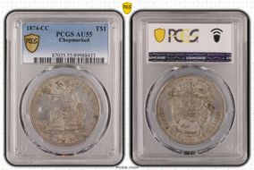 1874-CC T$1 Chopmarked AU55