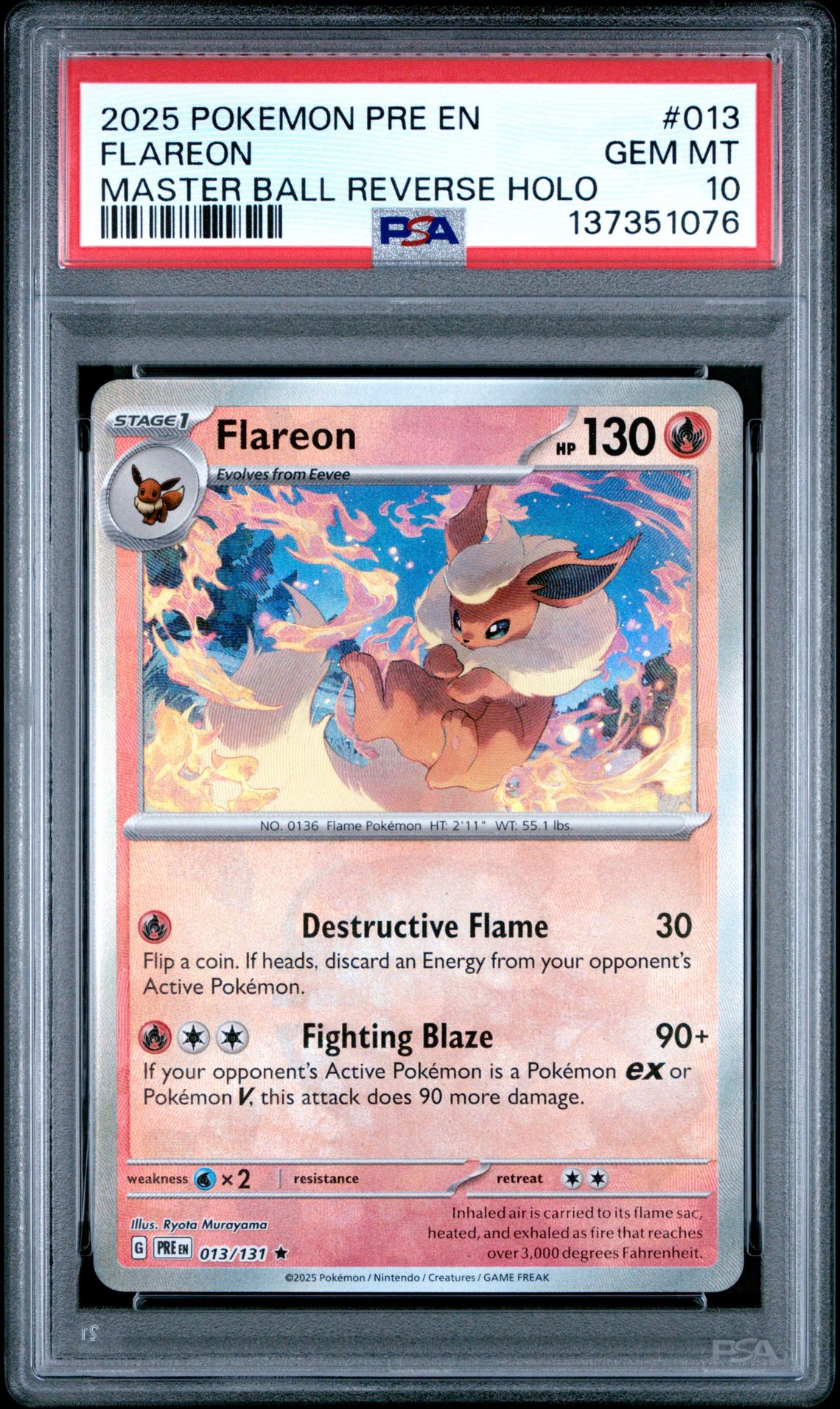 2025 Pokemon POKEMON PRE EN-PRISMATIC EVOLUTIONS MASTER BALL REVERSE HOLO #013 Flareon front