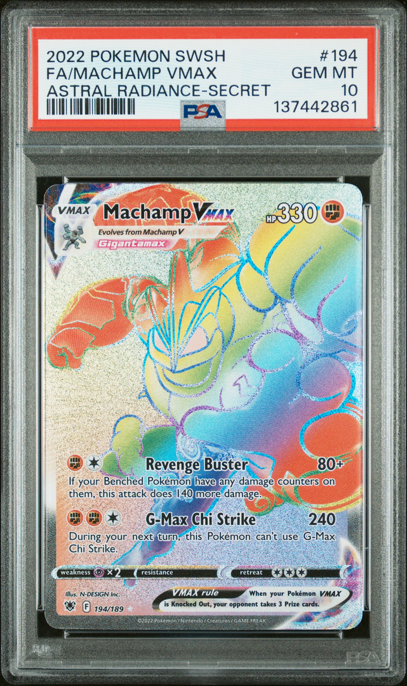 2022 #194 Full Art/Machamp Vmax PSA 10 Sword & Shield Astral Radiance Pokemon
