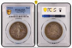 1912-S Peso KM-172  Ag VF35