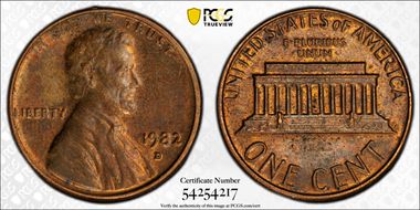 1982-D 1C Bronze AU58BN
