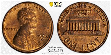 1982-D 1C Bronze MS62RB