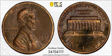 1982 1C Bronze, Small Date N1BN