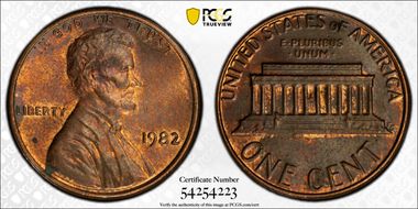 1982 1C Bronze, Large Date MS63BN