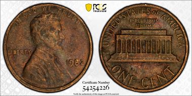 1982 1C Bronze, Large Date N1BN