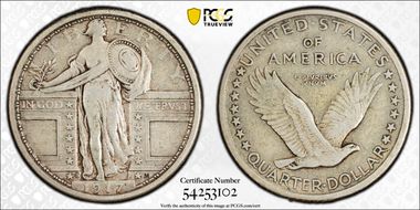 1917-D 25C Type 1 VF25