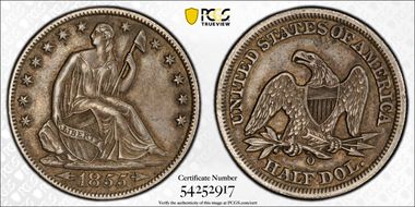 1855-O 50C Arrows XF45