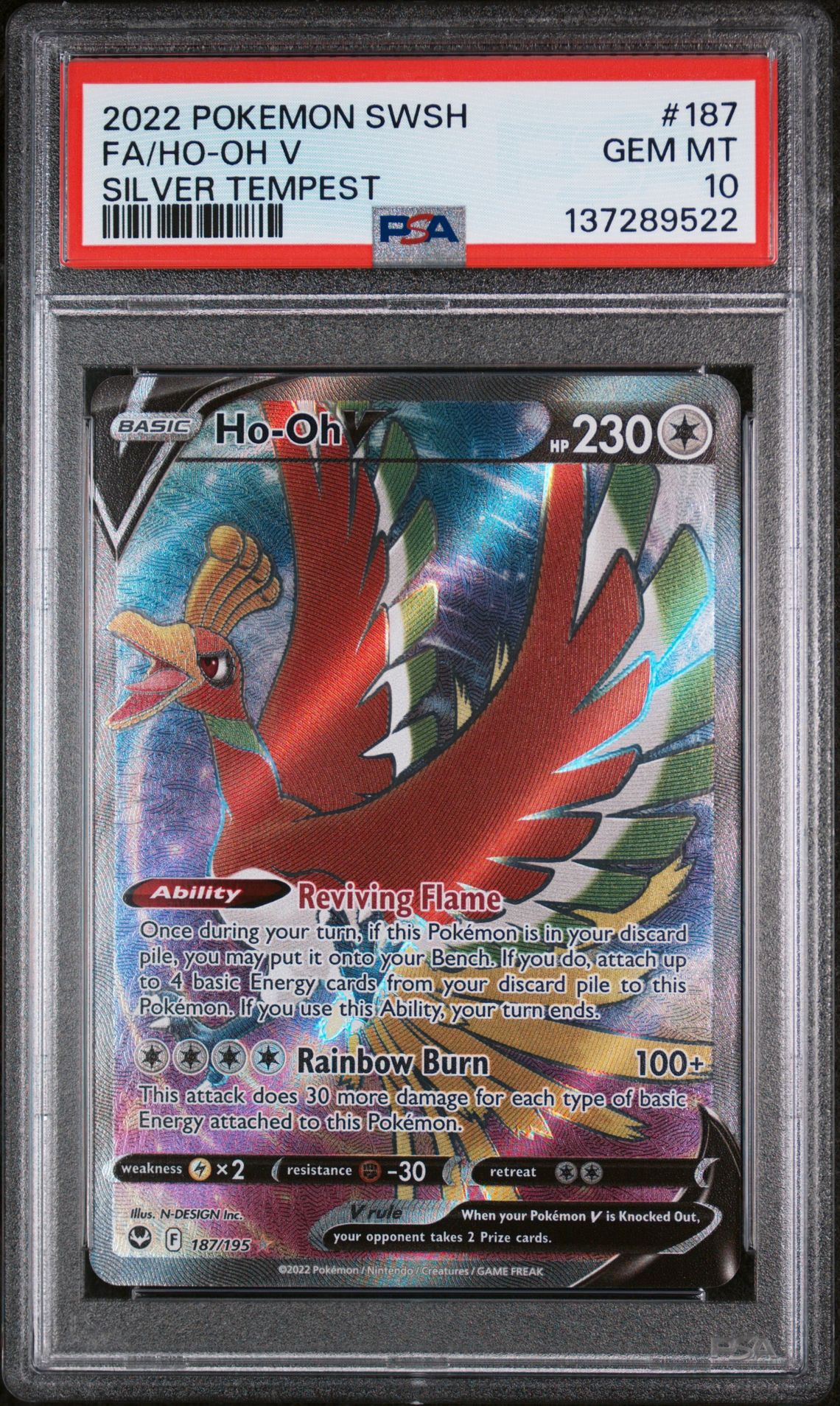2022 Pokemon POKEMON SWORD & SHIELD SILVER TEMPEST #187 Fa/Ho-Oh V front