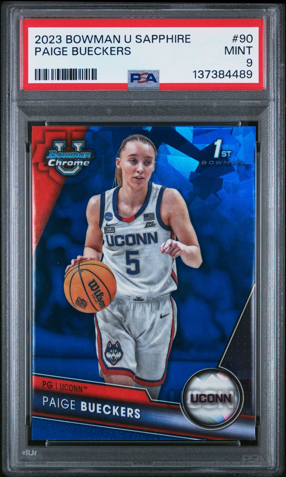 2023 Bowman BOWMAN UNIVERSITY CHROME SAPPHIRE YELLOW #90 Paige Bueckers front