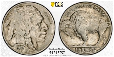 1937-D 5C 3 Legs VF35
