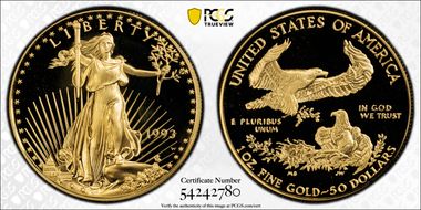 1993-W $50 Gold Eagle PR70DCAM