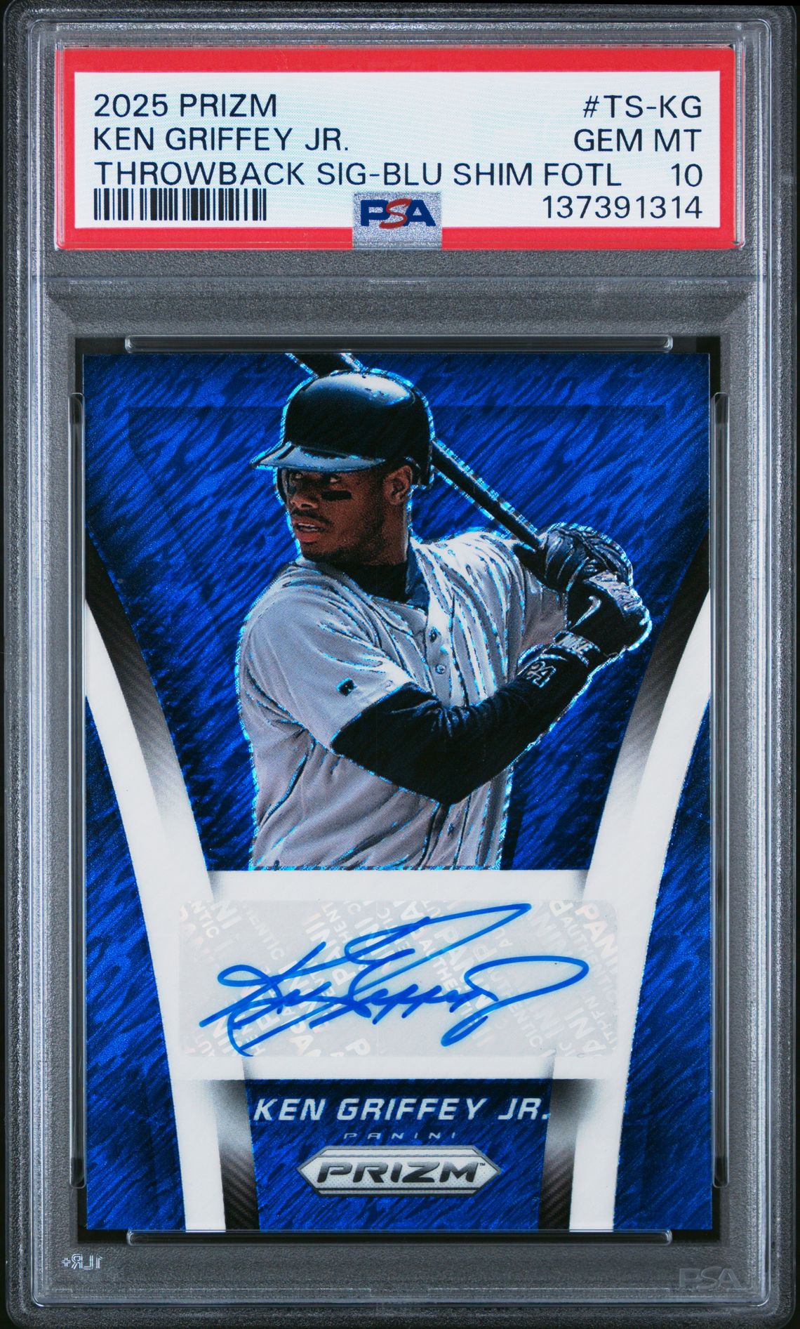 2025 Panini PANINI PRIZM THROWBACK SIGNATURES Blue Shimmer #TS-KG Ken Griffey Jr. front