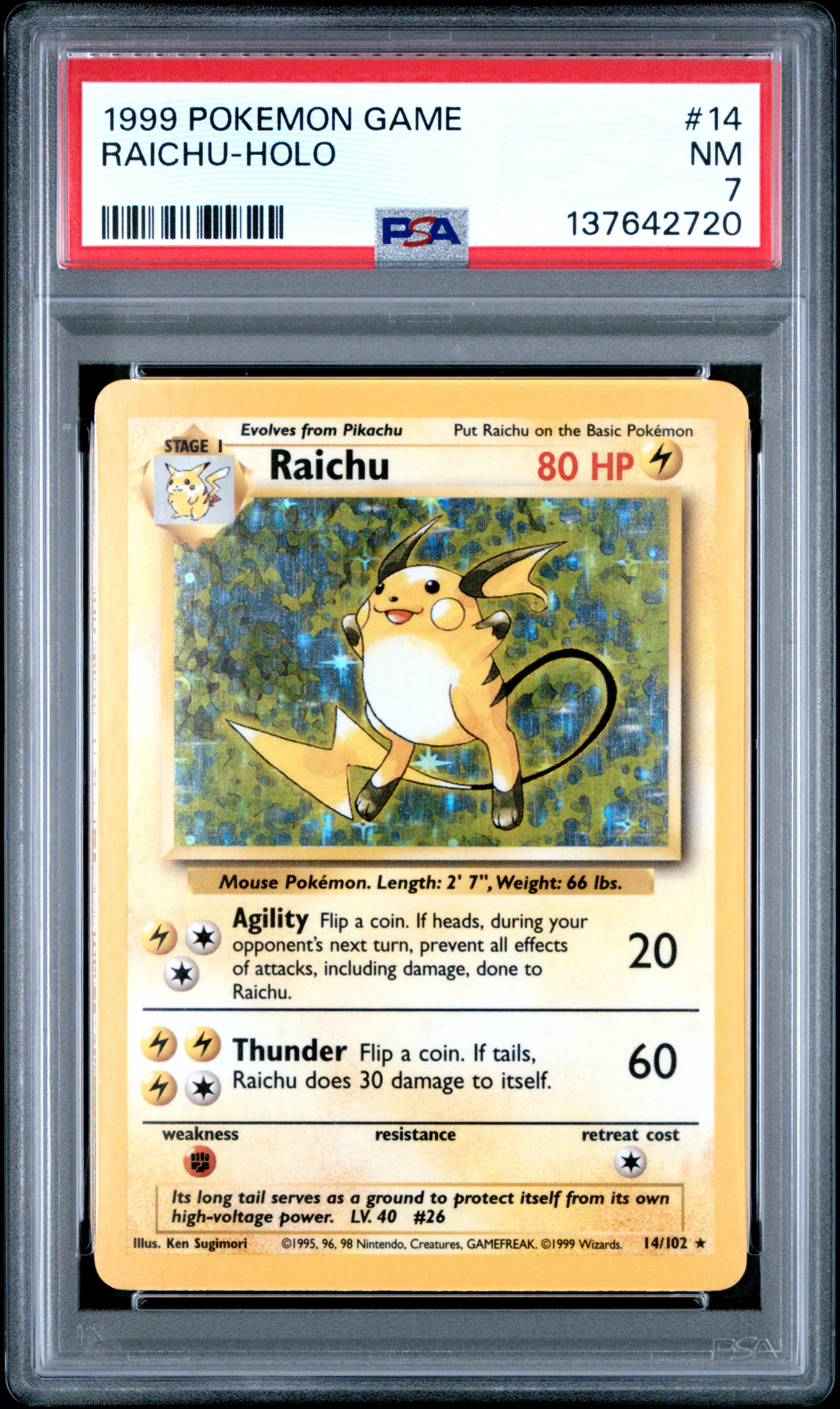 1999 #14 Raichu-Holo PSA 7 Game Pokemon