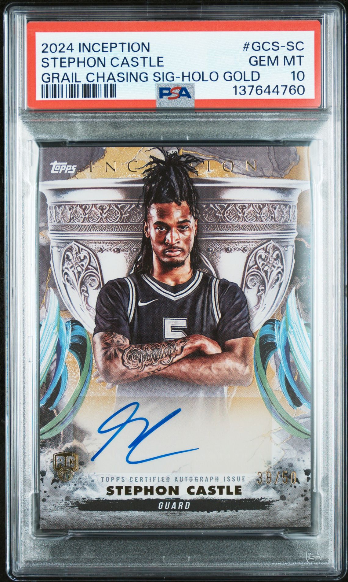 2024 Topps TOPPS INCEPTION GRAIL CHASING SIGNATURES HOLO GOLD #GCS-SC Stephon Castle front