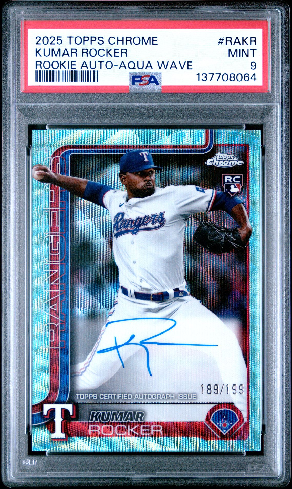 2025 Topps Chrome TOPPS CHROME ROOKIE AUTOGRAPHS AQUA WAVE #RAKR Kumar Rocker front