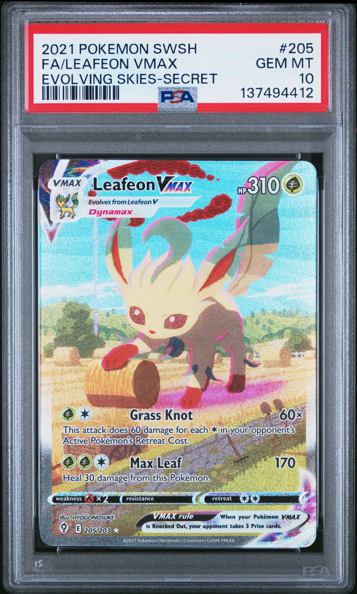 2021 Pokemon POKEMON SWORD & SHIELD EVOLVING SKIES SECRET #205 Fa/Leafeon Vmax front