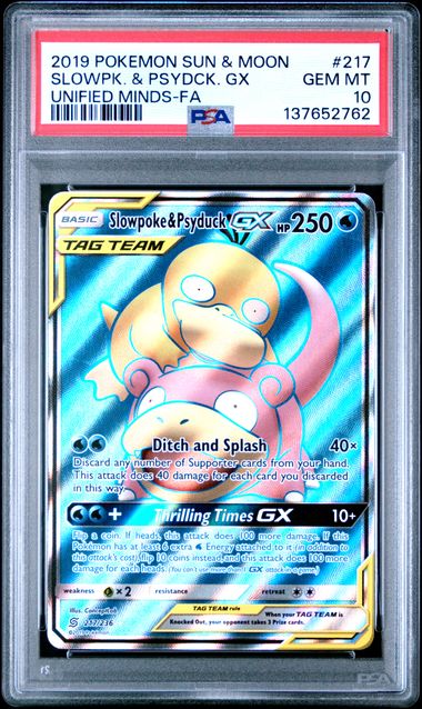 2019 Pokemon POKEMON SUN & MOON UNIFIED MINDS FA #217 Slowpk. & Psydck. Gx front