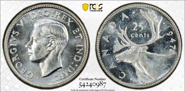 1947 25C Maple Leaf MS64