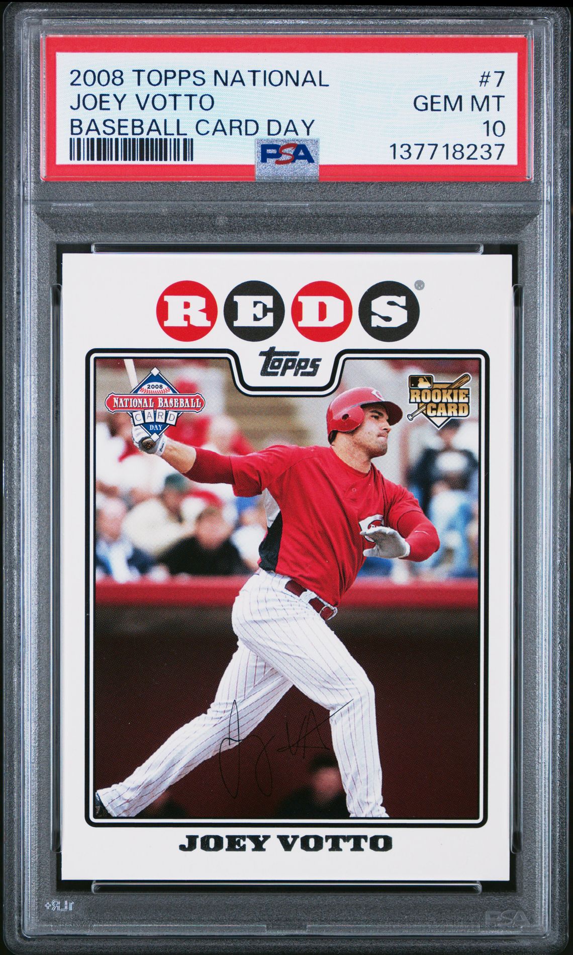 2008 Topps National Baseball Card Day Joey Votto #7 (Baseball Card Day) Gem Mt 10 front view - PSA graded GEM MT 10