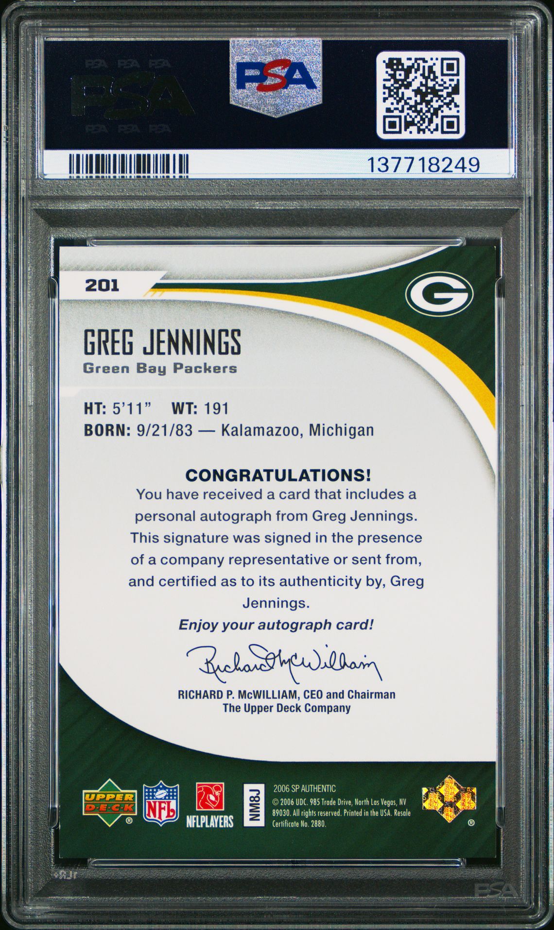 2006 Sp Authentic Greg Jennings #201 (Autograph) Nm-Mt 8 back