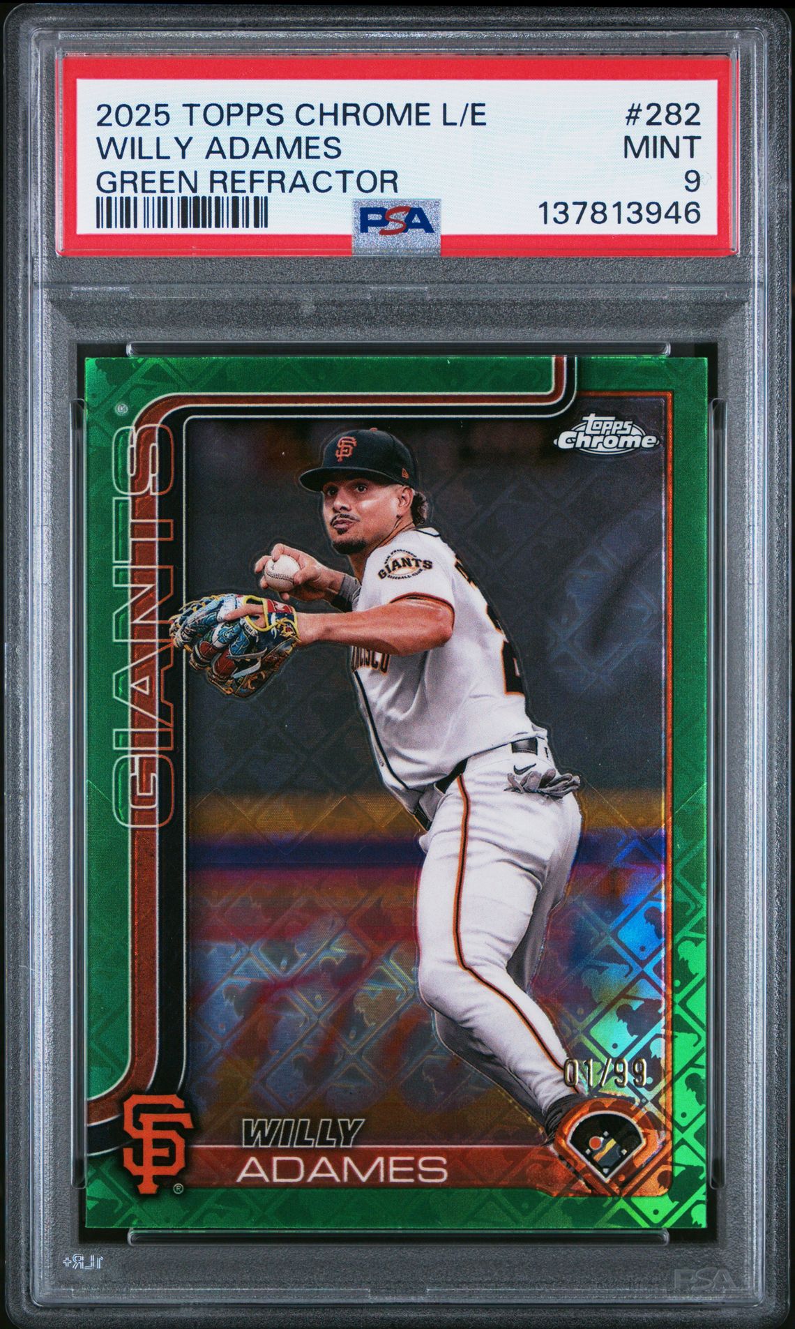 2025 Topps Chrome Logofractor Edition Willy Adames #282 (Green Refractor) Mint 9 front